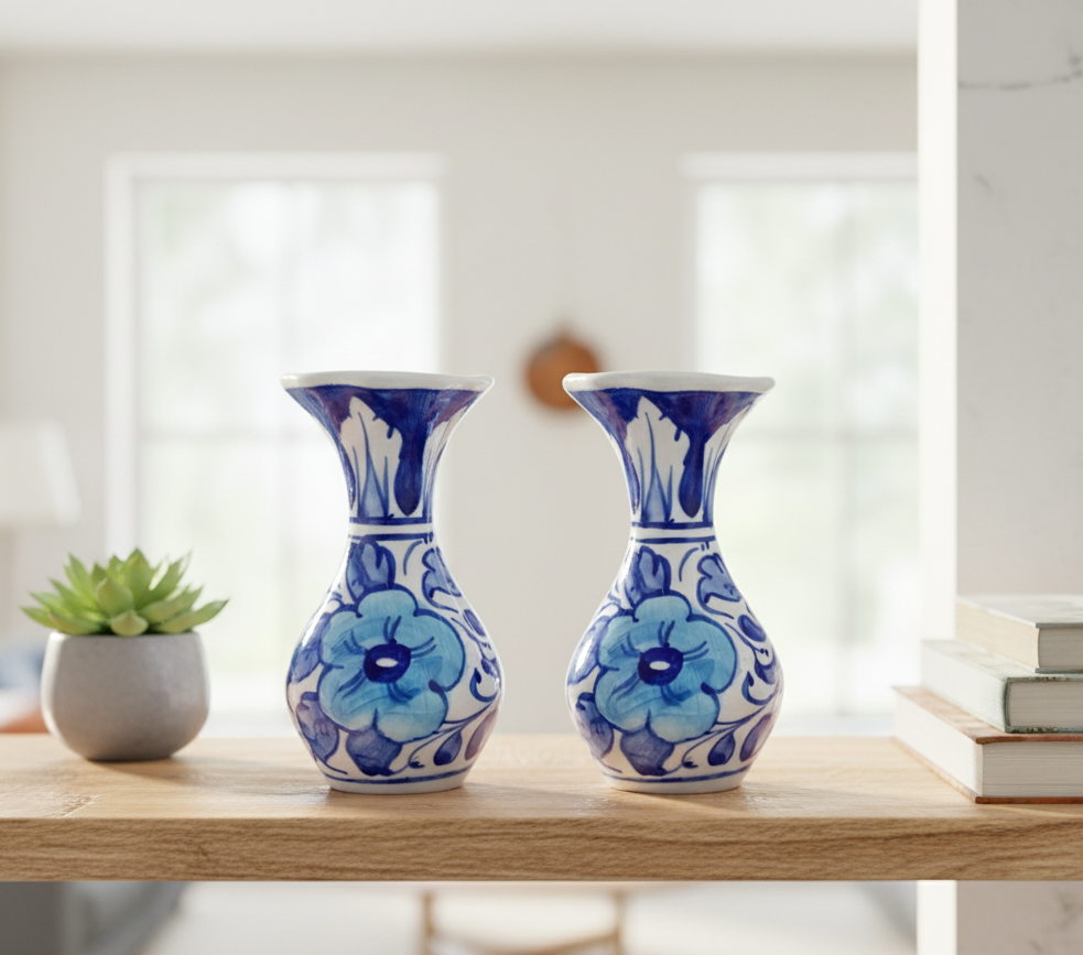 Blue Felicity Hand-Painted Ceramic Vases (Set of 2)