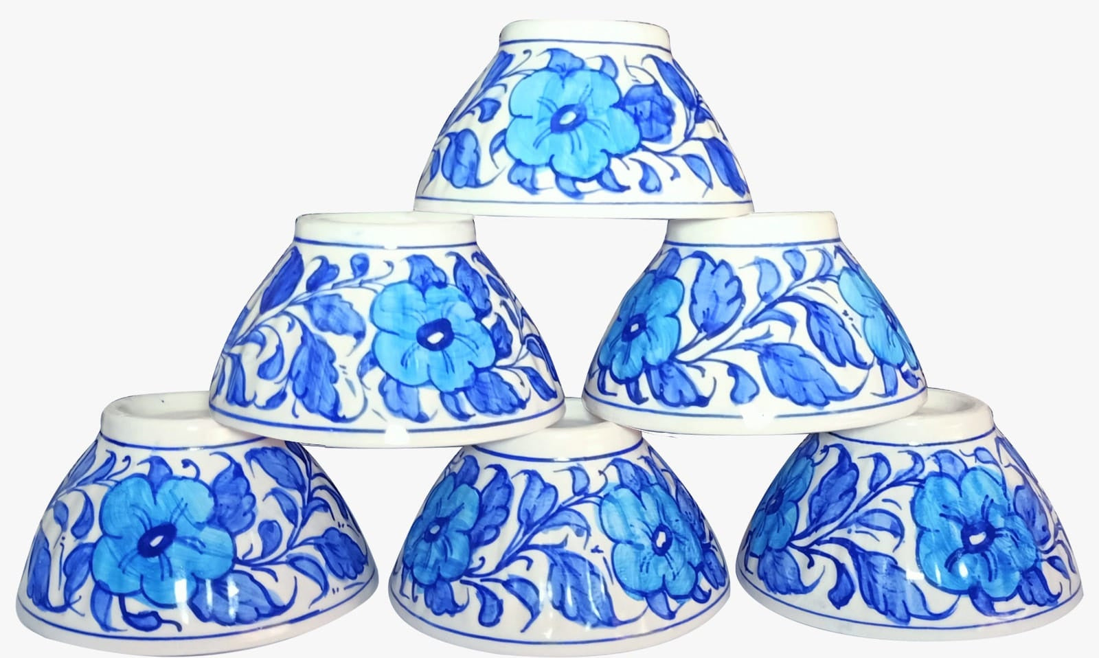 1pcs Hand-Painted Ceramic Chai Cup bowl  | Blue Floral Crockery