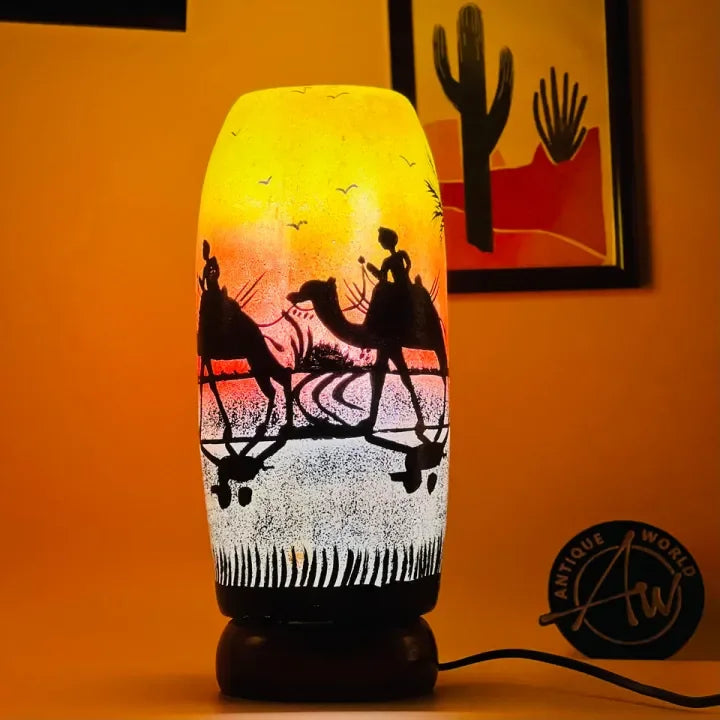 Desert Scene Camel Skin Lamp 8-inch