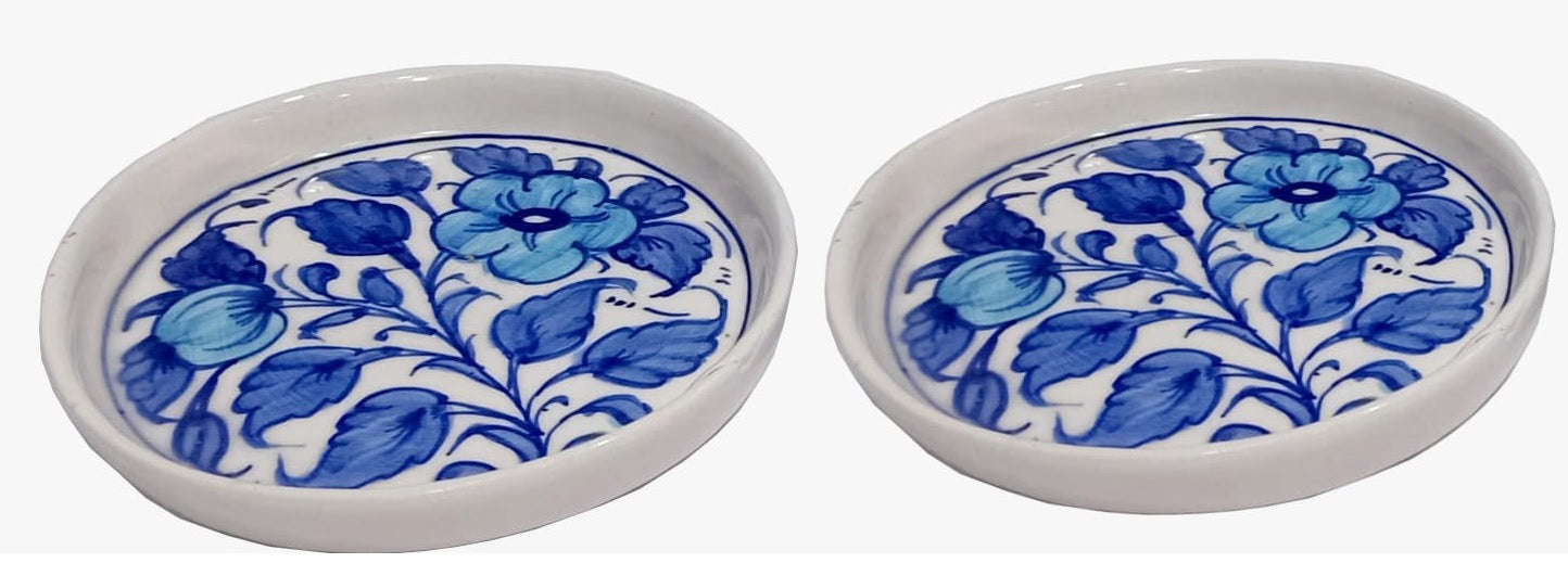 Hand-Painted Blue Felicity Oval Ceramic Dishes (Set of 2)