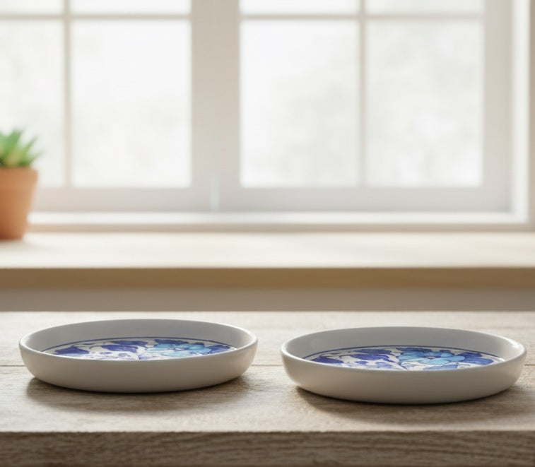 Hand-Painted Blue Felicity Oval Ceramic Dishes (Set of 2)