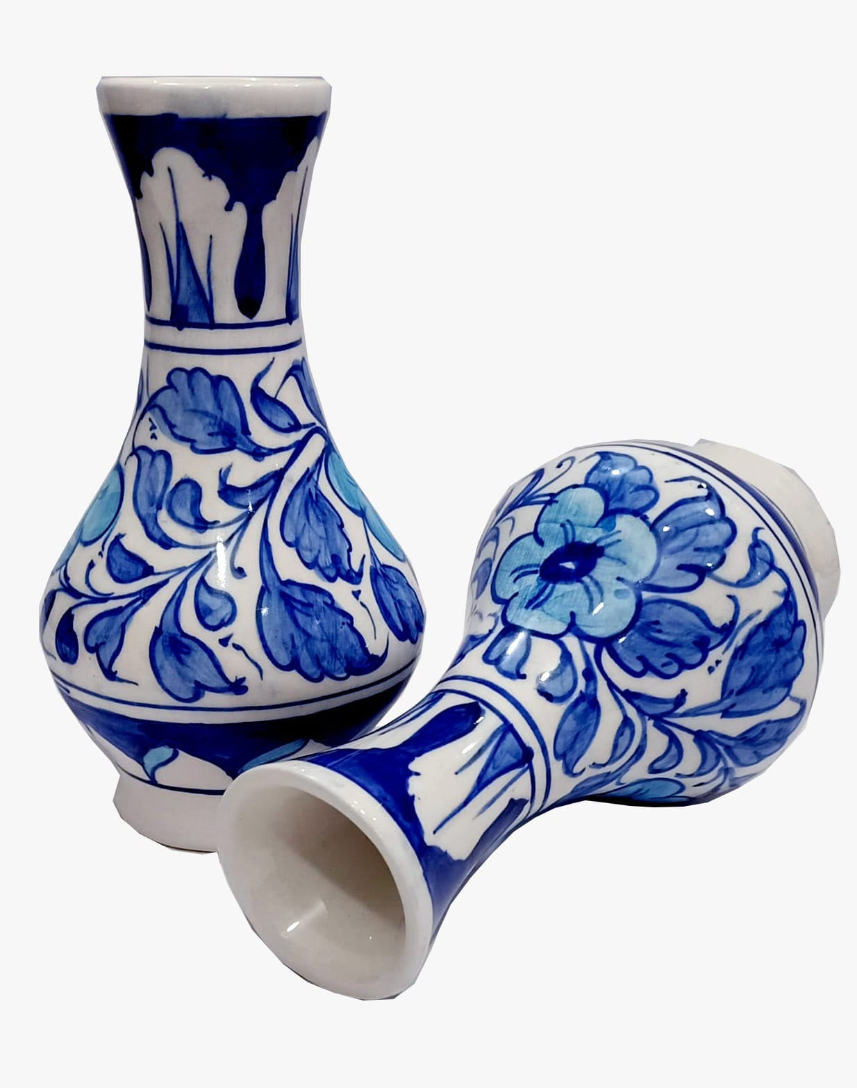 Medium Blue & White Ceramic Vases (Set of 2) - Handcrafted Home Décor