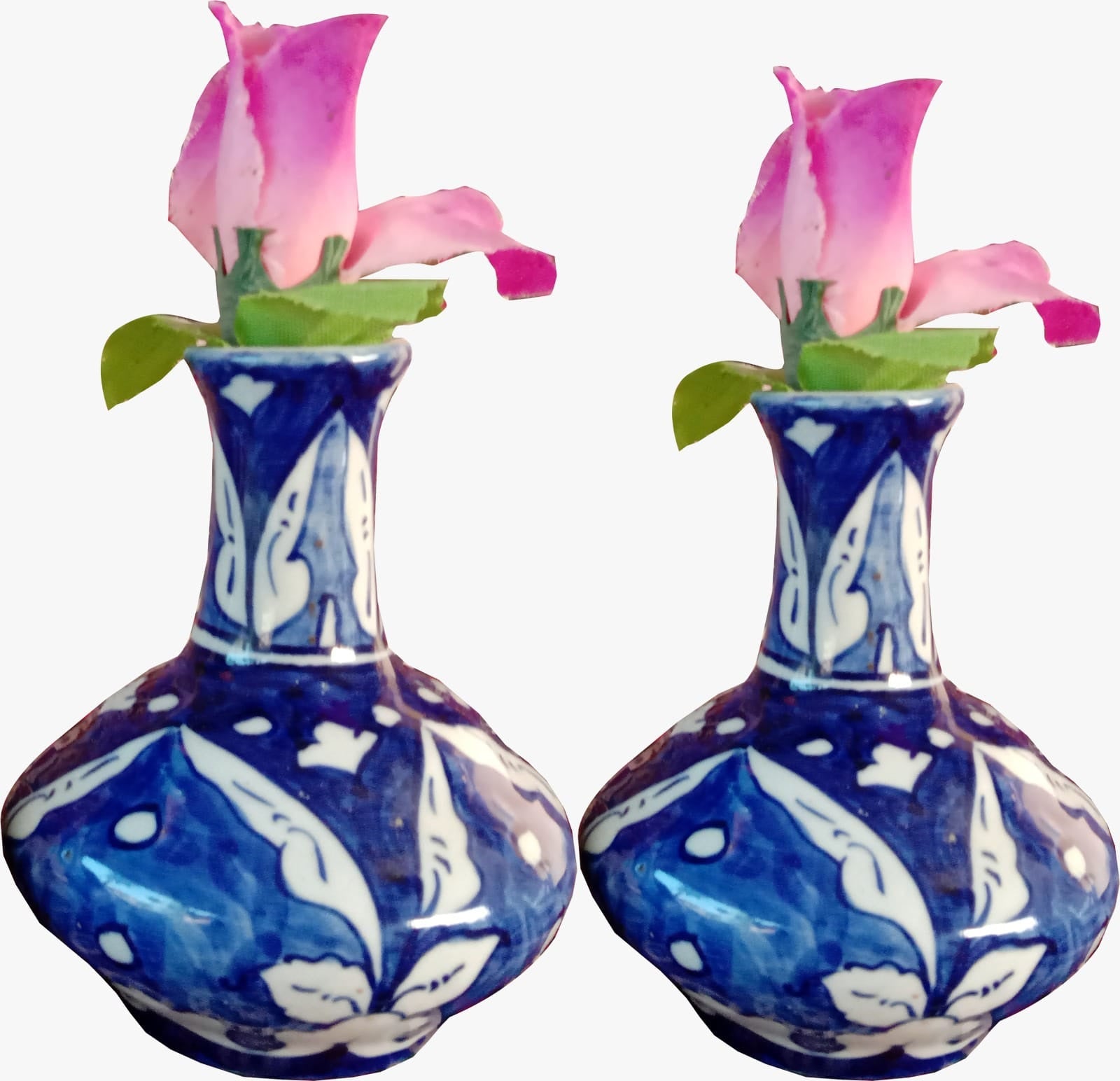 Mini Hand-Painted Blue Ceramic Vases (Set of 2)
