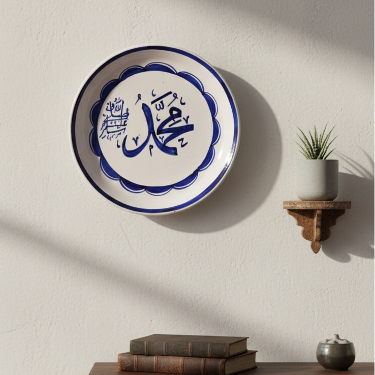 Islamic Calligraphy Ceramic Plate - Hand-Painted Wall Décor