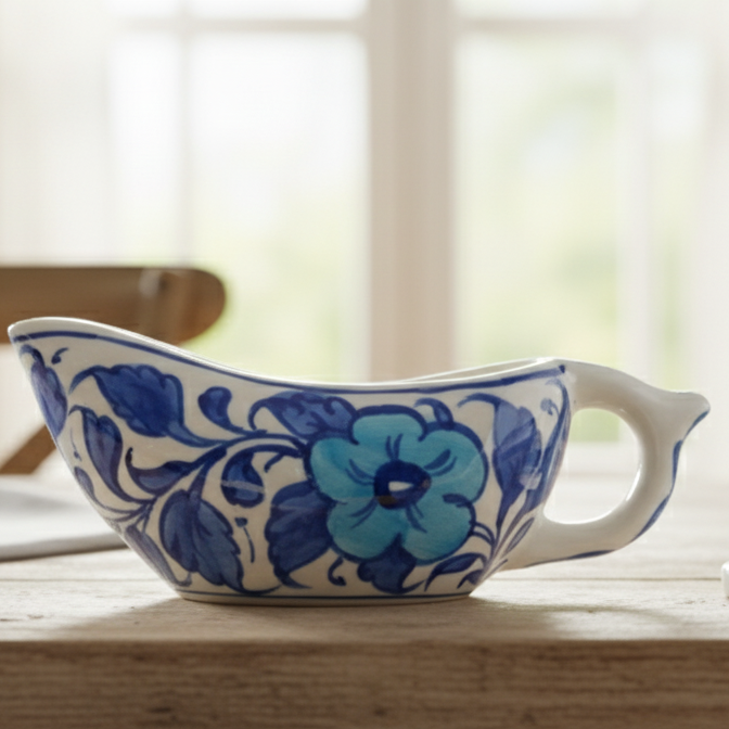 Hand-Painted Blue Ceramic Gravy Boat | Sauce Server Crockery in Pakistan