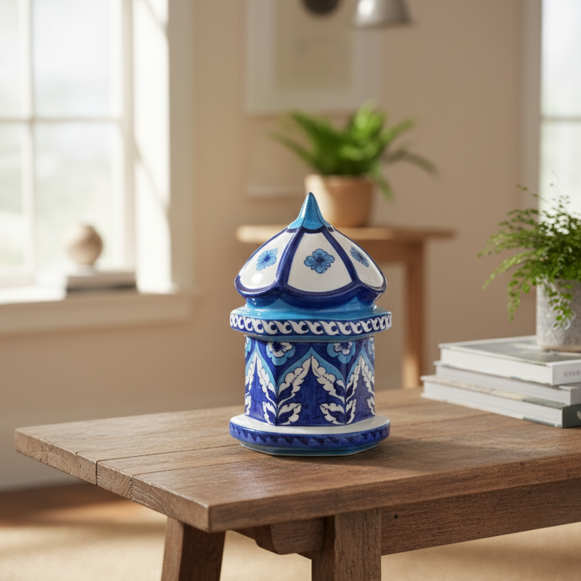 Hand-Painted Blue & White Ceramic Decorative Lantern