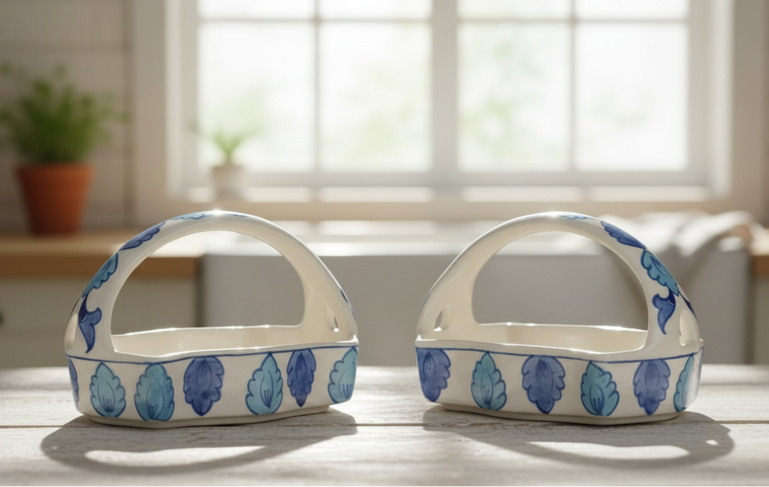 Hand-Painted Blue Ceramic Baskets (Set of 2)