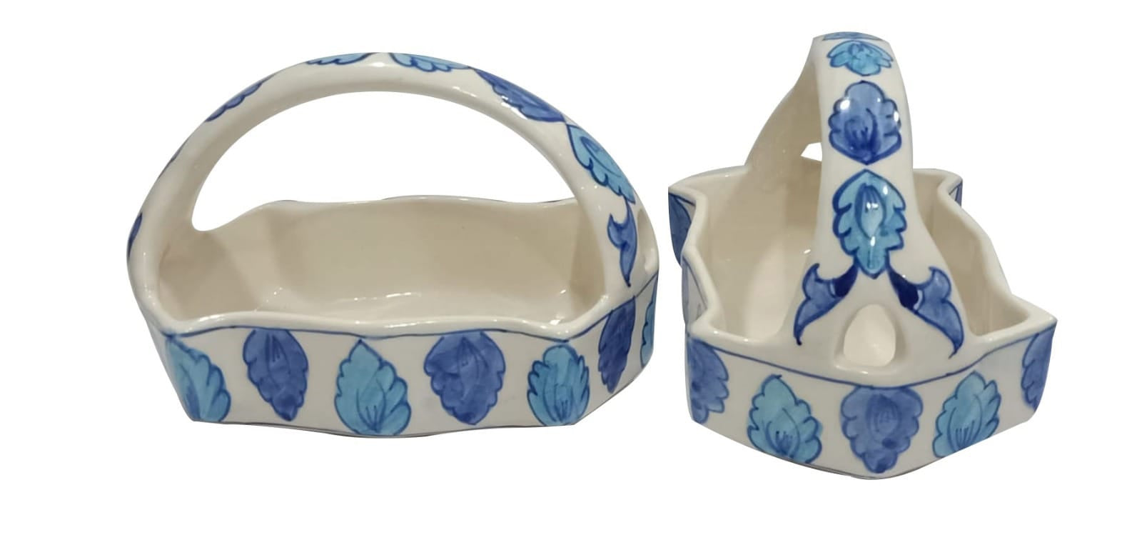Hand-Painted Blue Ceramic Baskets (Set of 2)
