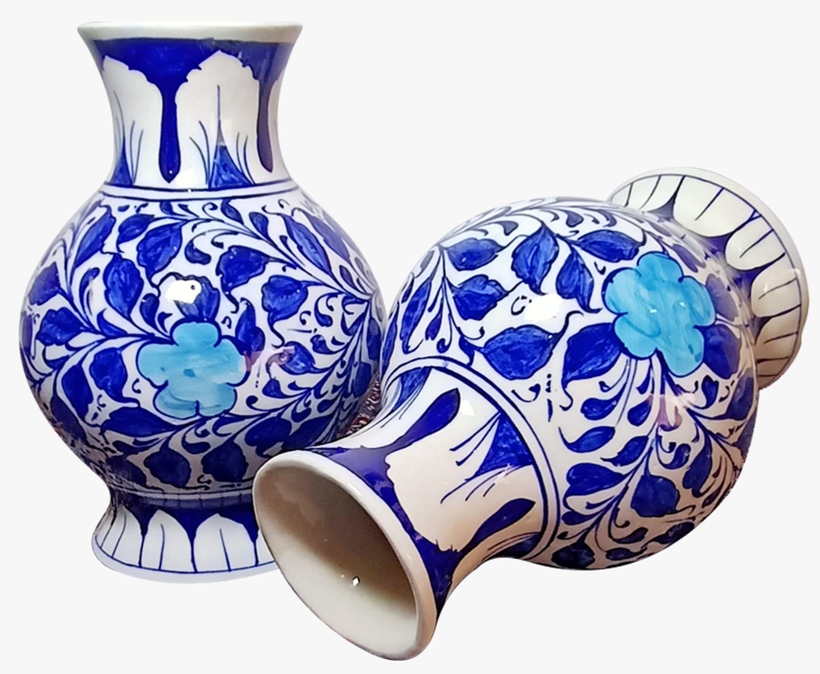 Hand-Painted Blue Pottery Vases (Set of 2) | Ceramic Home Décor