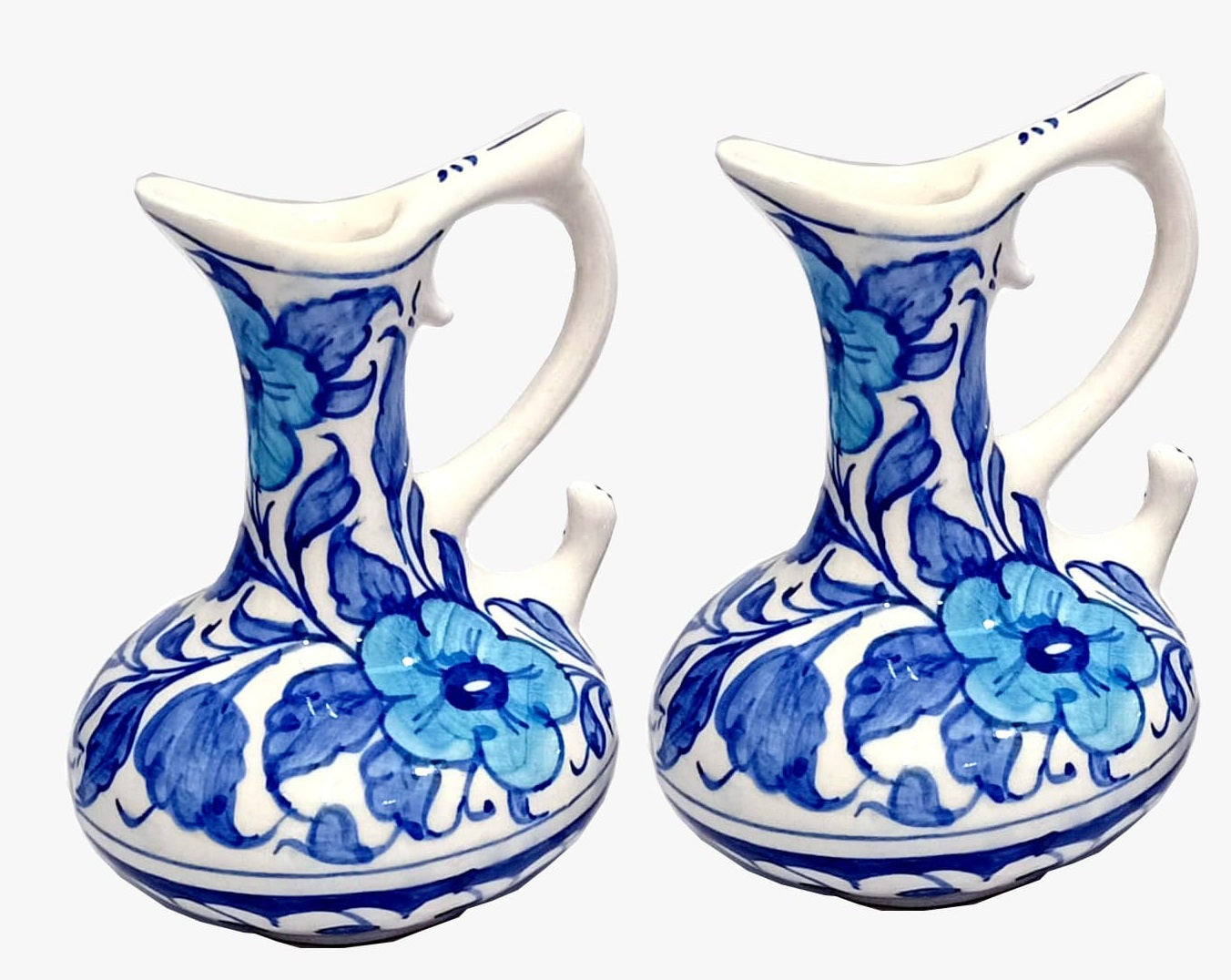 Hand-Painted Blue Floral Mini Ceramic Vases (Set of 2)