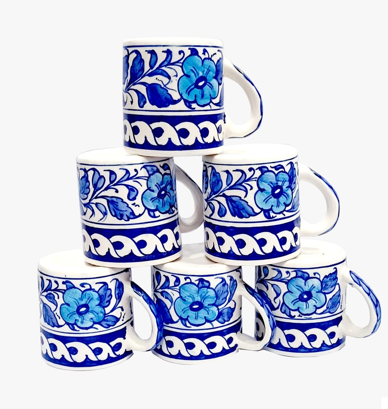 Hand-Painted Blue Floral Ceramic Coffee Mug