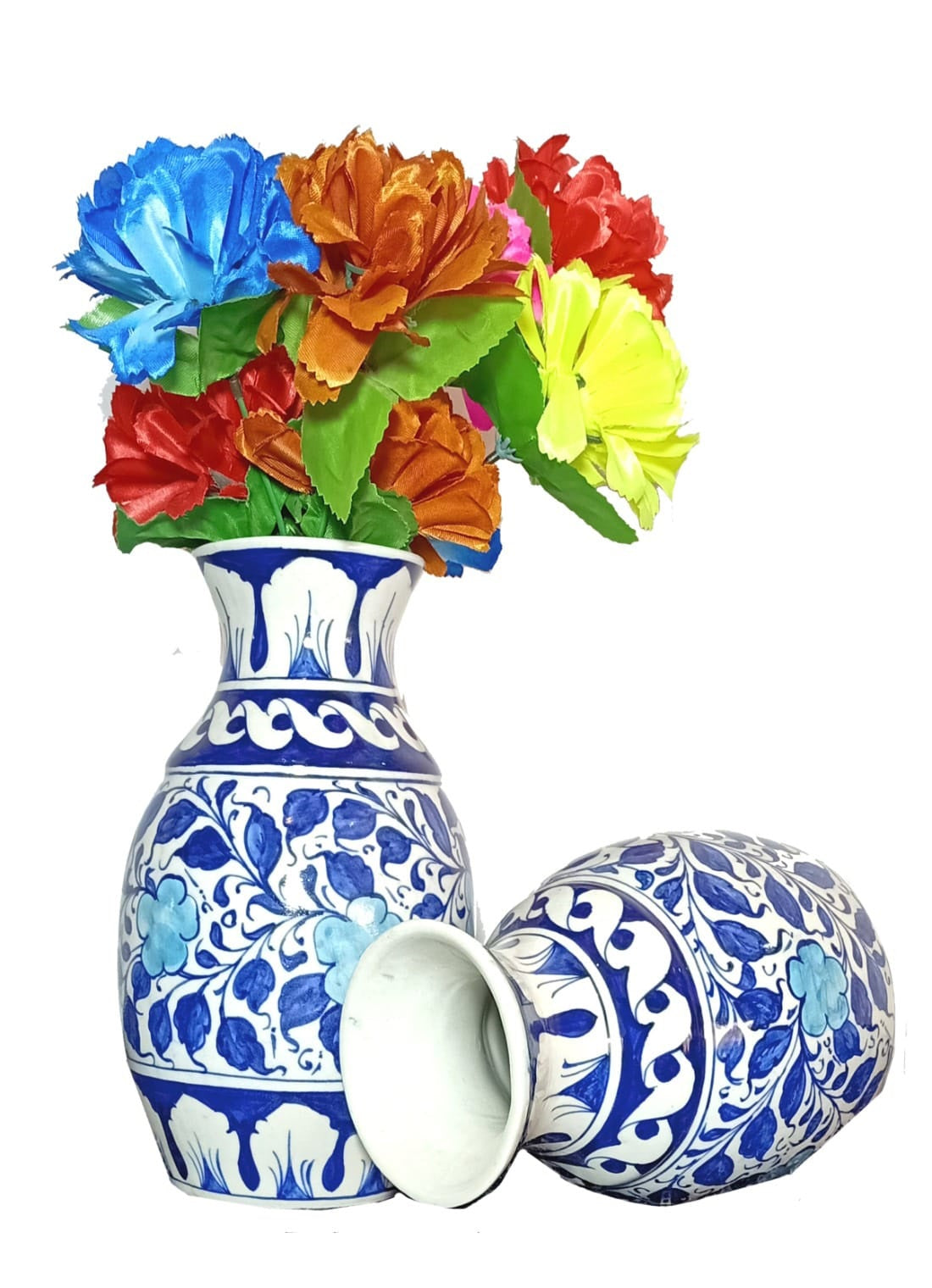 Hand-Painted Blue Floral Ceramic Flower Pot