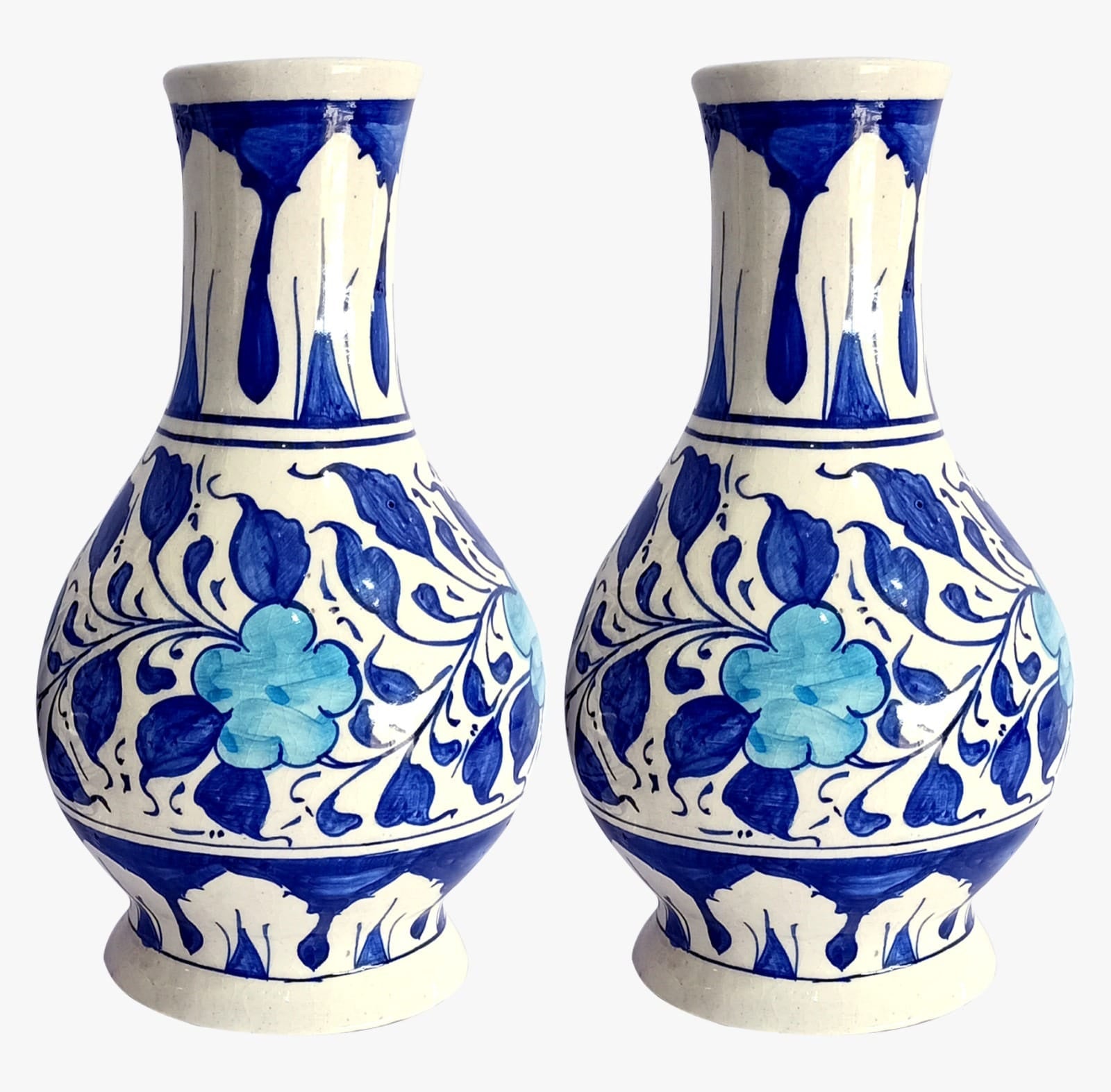 Hand-Painted Blue Floral Ceramic Vases - Set of 2