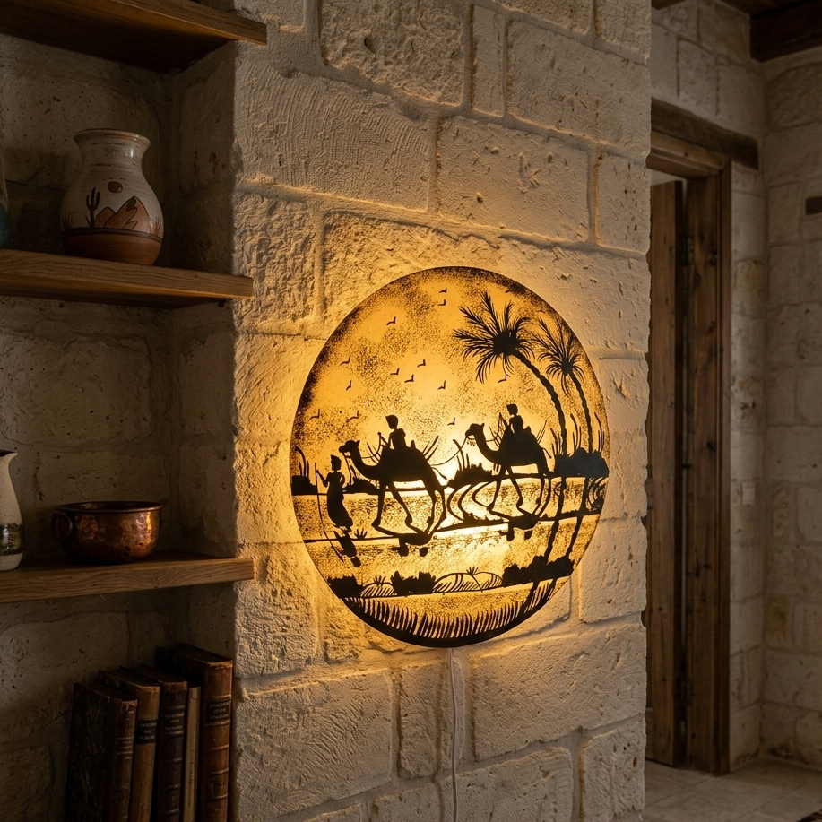 Wall Plated Handmade Camel Skin Lamp