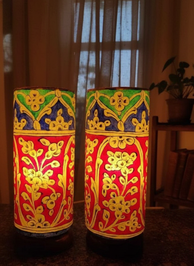 Pair of 2 Bottle Shape Camel Skin Lamp 8-inch