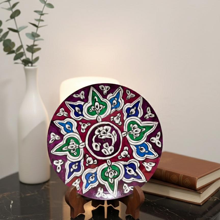 Handcrafted Wooden Naqashi Plate 10inch