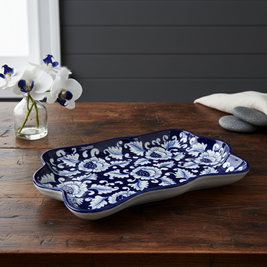 Blue Flower Small Rectangle Dish