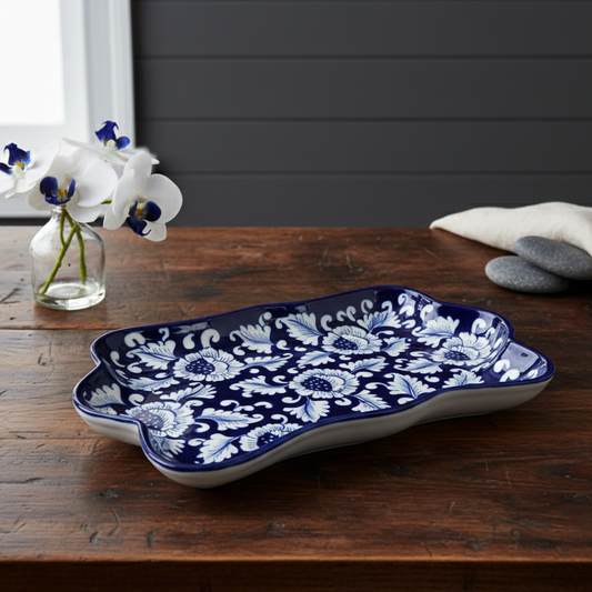 Blue Flower Small Rectangle Dish