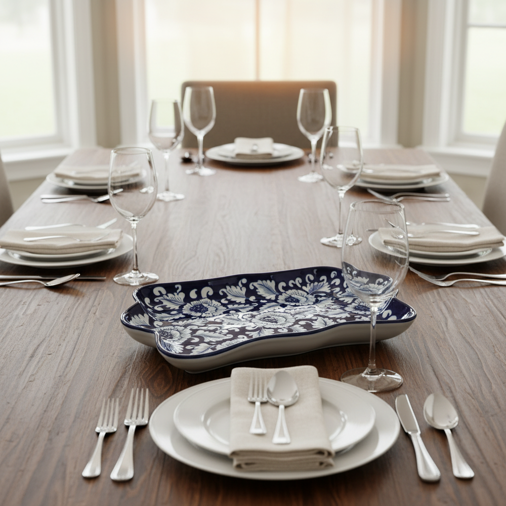 Blue Flower Small Rectangle Dish