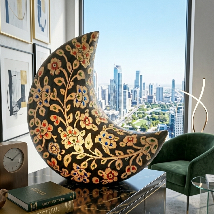 Moon Shape Camel Skin Lamp 8-inch