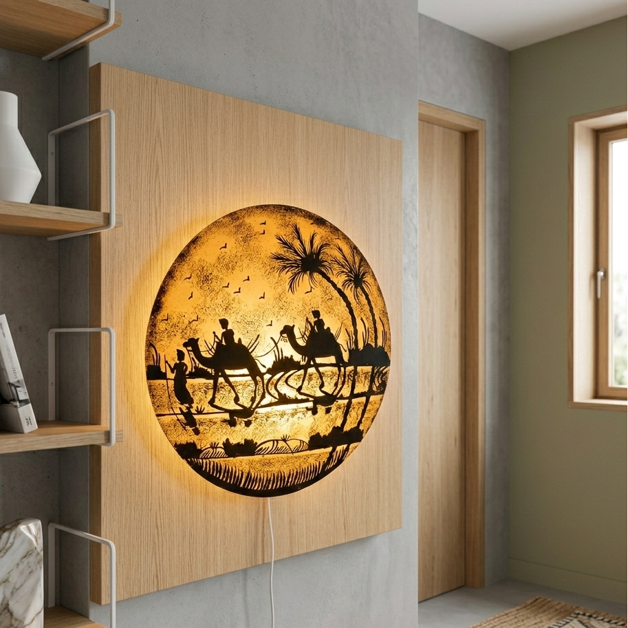 Wall Plated Handmade Camel Skin Lamp