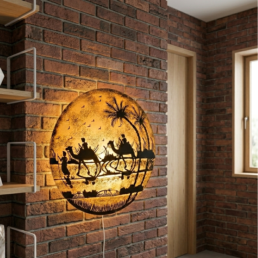 Wall Plated Handmade Camel Skin Lamp