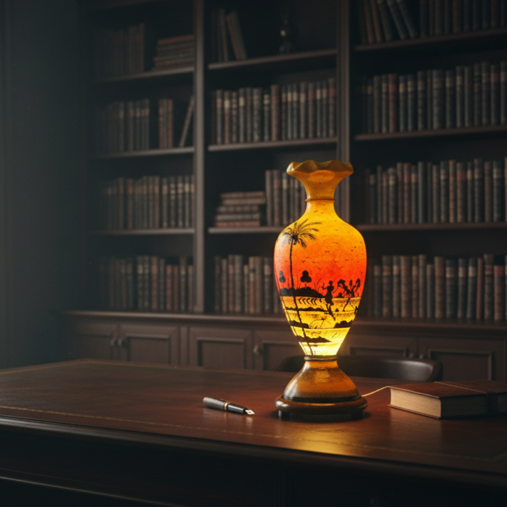 Handcrafted Camel Skin Vase Shape Lamp