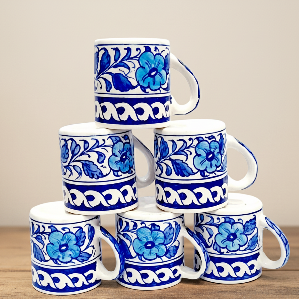 Hand-Painted Blue Floral Ceramic Coffee Mug