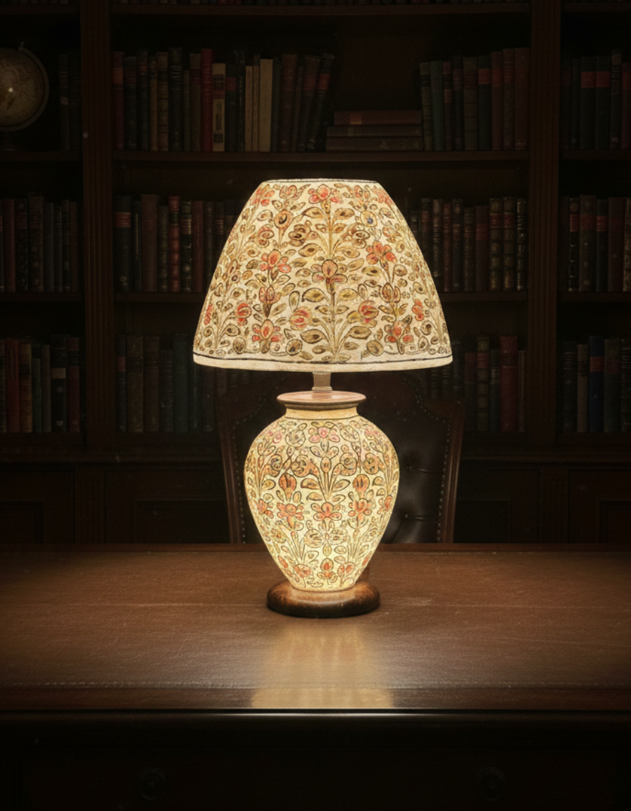 Handcrafted Floral Camel Skin Lamp