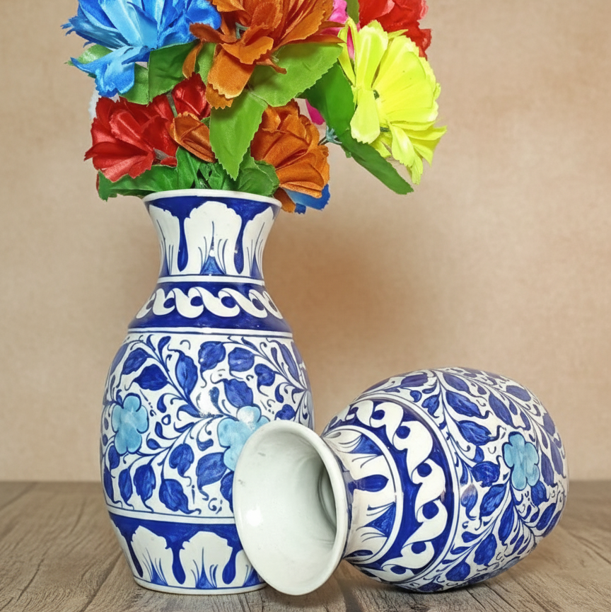 Hand-Painted Blue Floral Ceramic Flower Pot