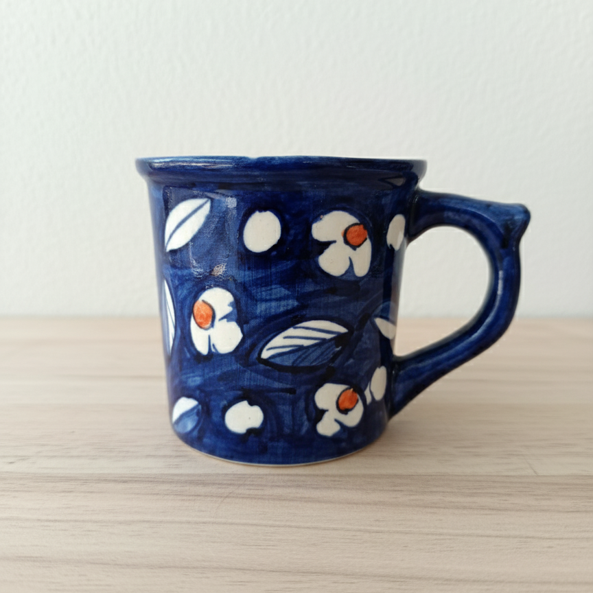 Hand-Painted Blue Floral Ceramic Coffee Mug