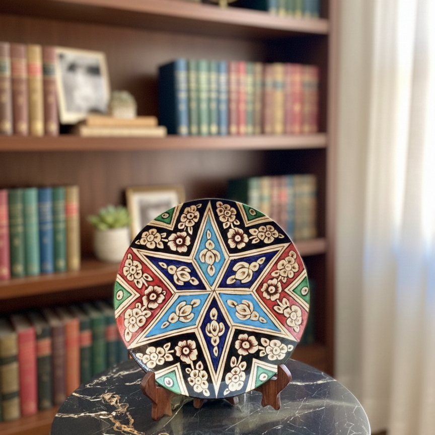 Handcrafted Wooden Naqashi Plate 10inch