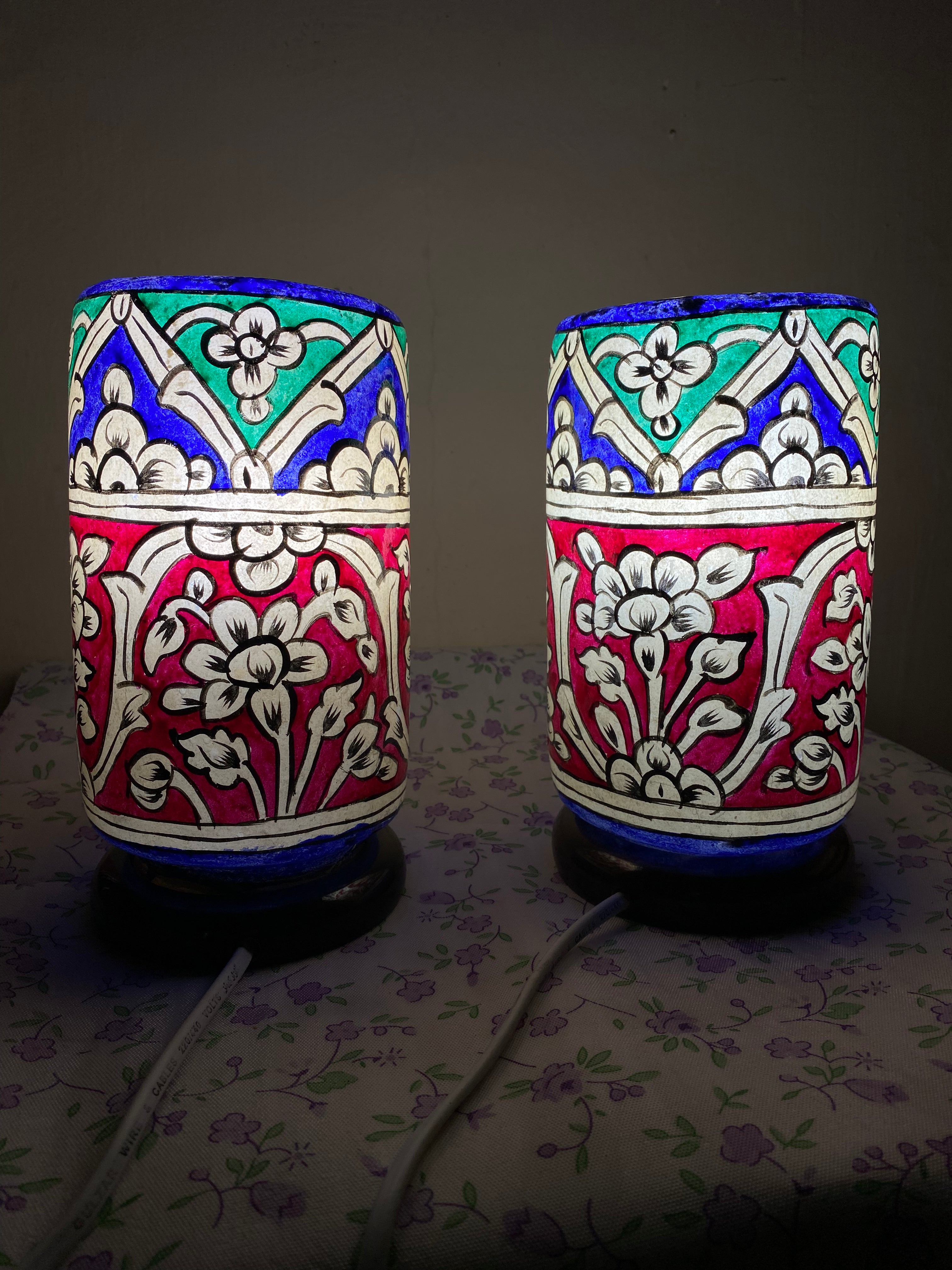 Pair of 2 Glass Shape Camel Skin Lamp 8-inch