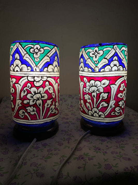Pair of 2 Glass Shape Camel Skin Lamp 8-inch