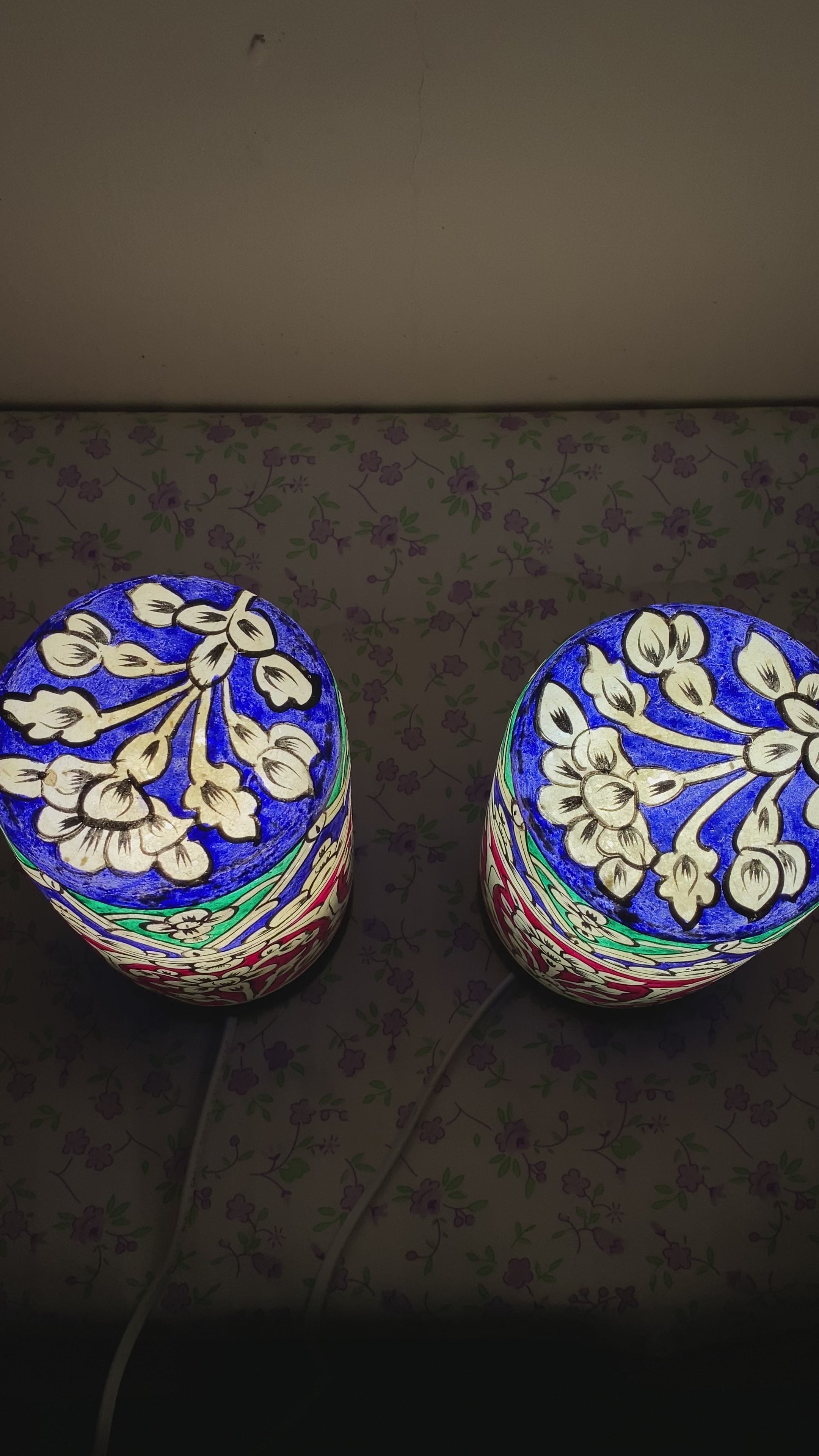 Pair of 2 Glass Shape Camel Skin Lamp 8-inch